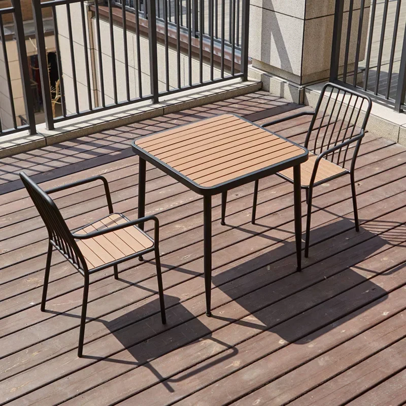 Outdoor plastic wood table and chair combination B & B open-air waterproof leisure small square table balcony garden terrace on