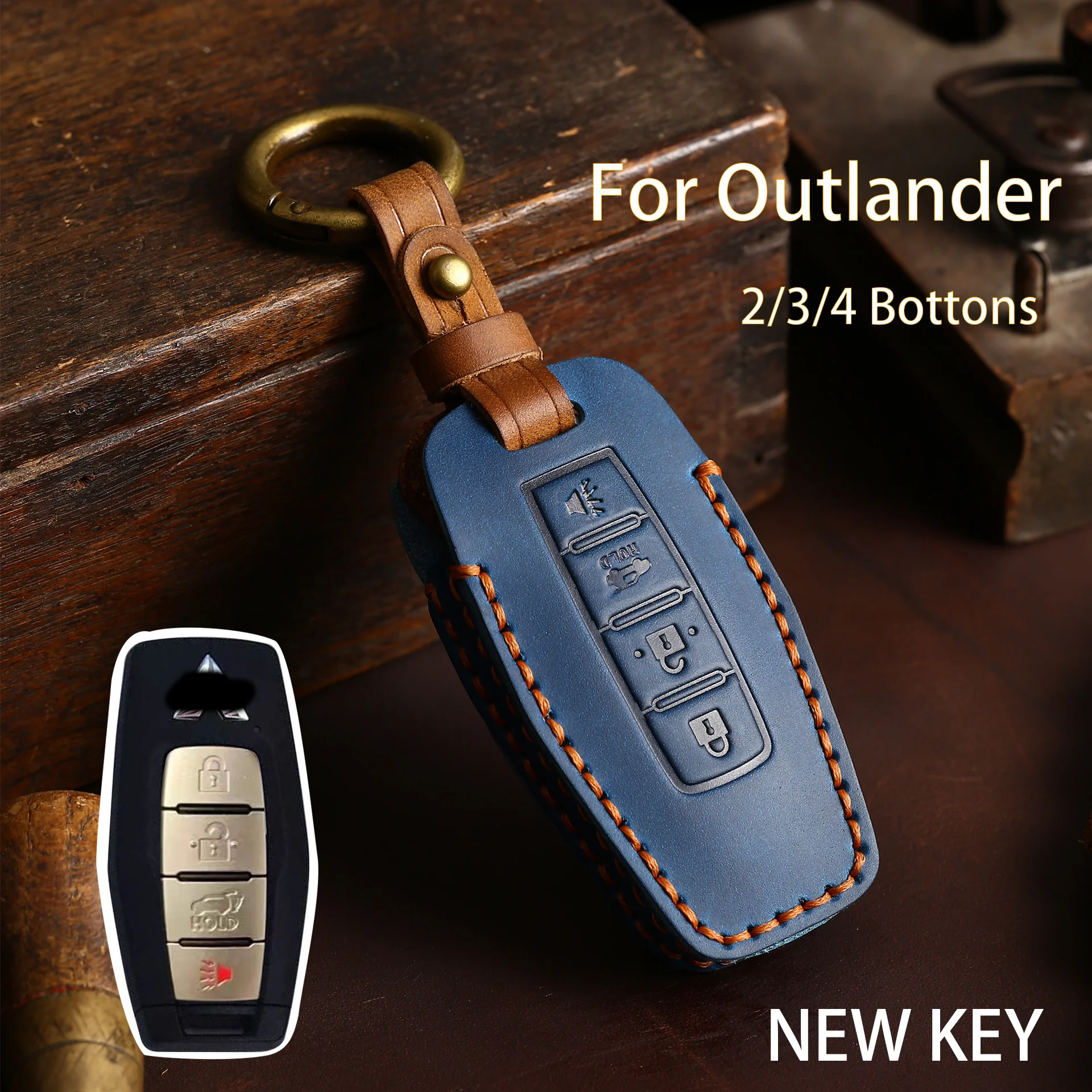 

2/3/4 Bottons Leather Car Key Case Fob Shell Keychian for 2022 2023 Mitsubishi Outlander Car Smart Key Remote Cover Accessories