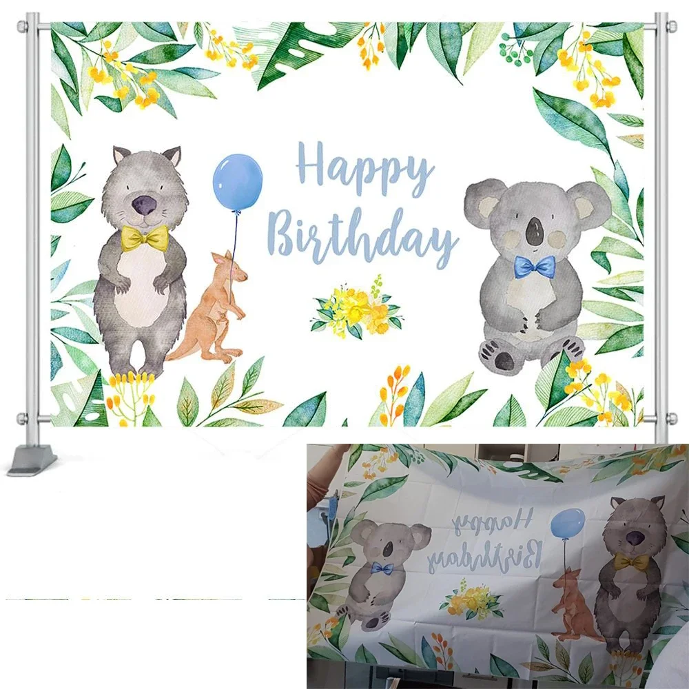 خلفية سفاري لأعياد الميلاد على شكل كوالا لتزيين حفلات الأطفال على شكل حيوانات الغابات