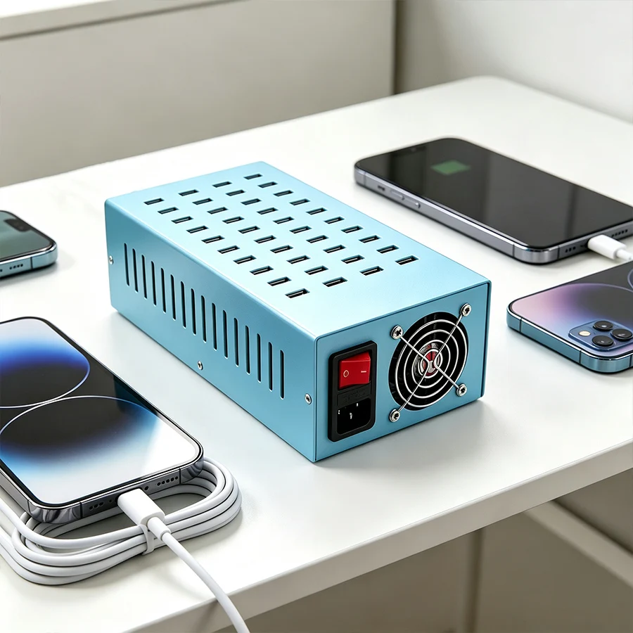 New Blue Metal Multi Ports 40 Usb Phone Charger Station 400W for Tablet Power Bank