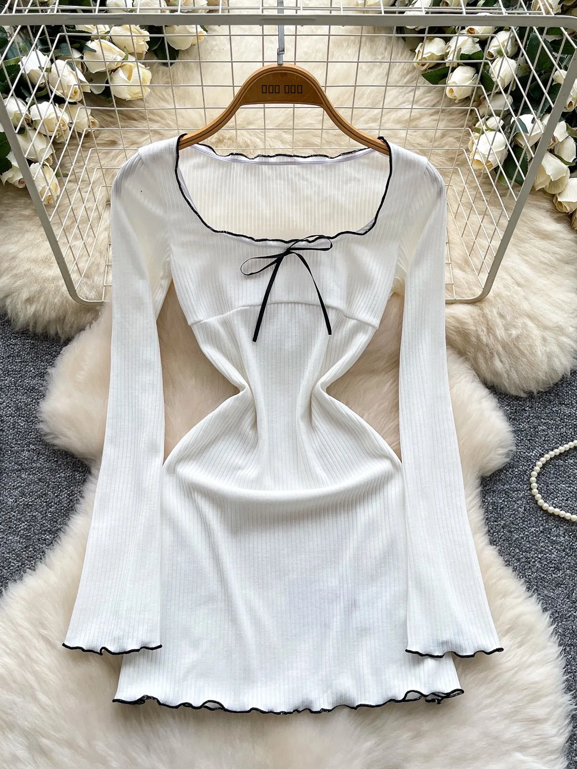 

Pure Desire Sle Women's Dr Autumn Faion 2025 New Ins Hot Girl Square Collar Knot Long Sve Waist Cinched S...