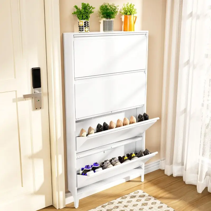 No installation on the wall, shoe cabinet tipping bucket, ultra-thin steel porch cabinet, household door integrated against
