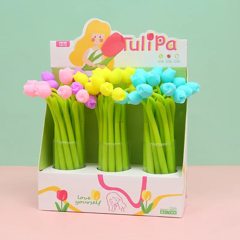 48PCS  Tulip flower rocking pen modeling Rollerball pen student writing office supplies pen