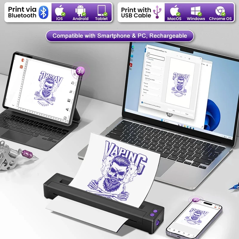 P19 Wireless Tattoo Template Printer or 20/100PCS Transfer Paper - Portable A4 Thermal Printer Pattern HD Transfer Tool