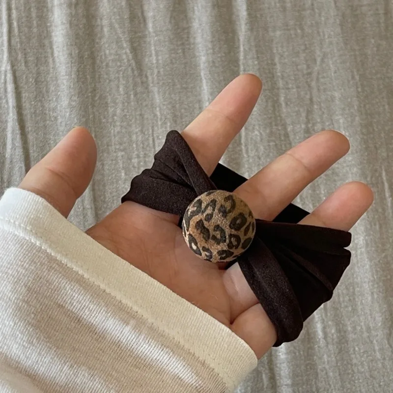 الكورية يتدفقون ليوبارد طباعة العصابات الشعر الشتاء الرجعية منخفضة ذيل حصان العلاقات الشعر المرنة إكسسوارات الشعر العصرية #2