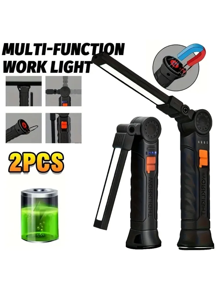 Tragbare COB-LED-Taschenlampe, wiederaufladbare Arbeitsleuchte mit magnetischer Lanterna-Hängelampe mit eingebauter Batterie, Camping-Taschenlampe