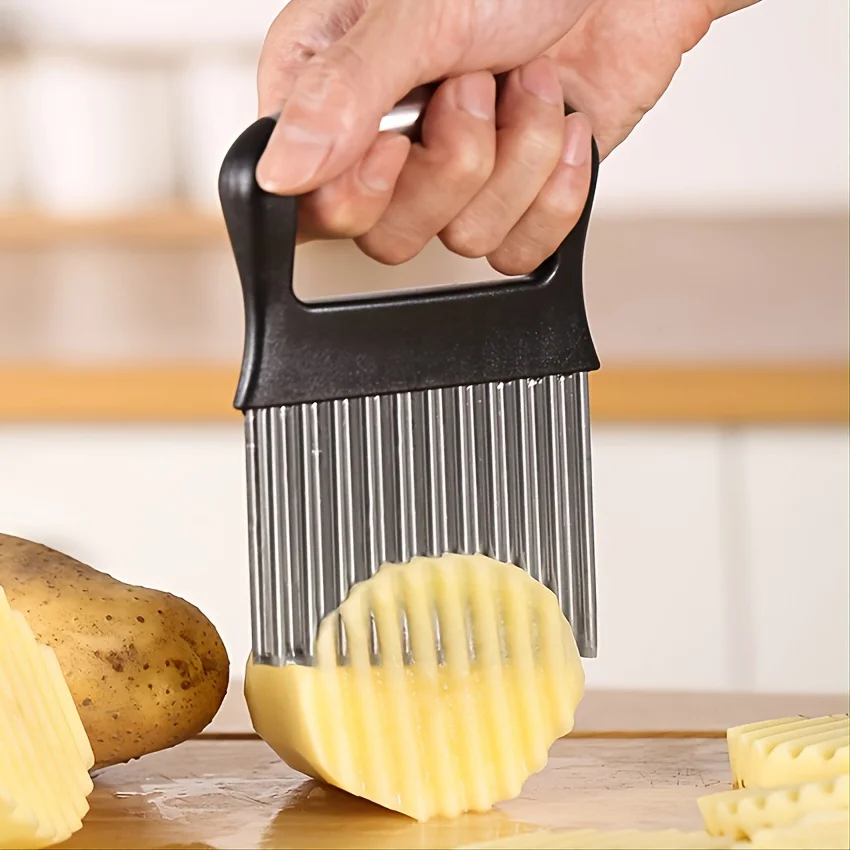 Stainless Steel Potato Chip Slicer Dough Vegetable Fruit Crinkle Wavy Kitchen Knife Cutter Chopper French Fry Maker Tools Gadget