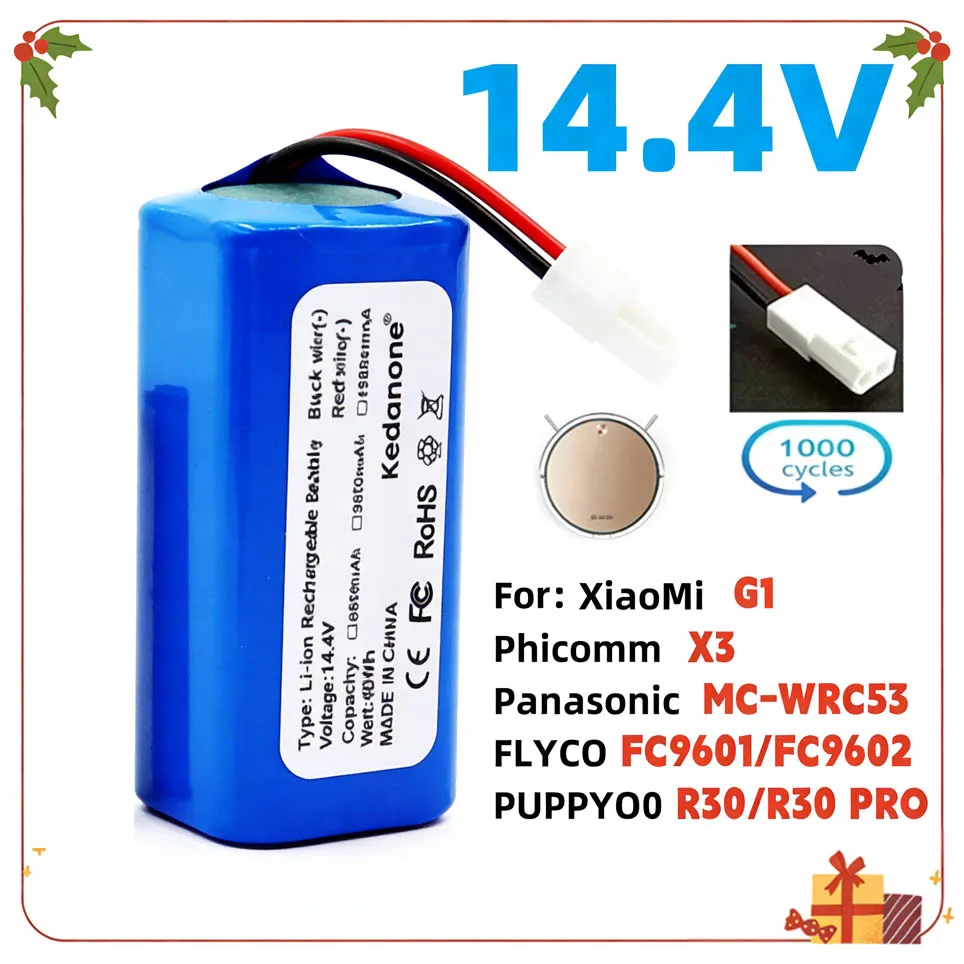 §14.4V Li-ion Battery Pack for Xiaomi Mijia Essential G1 MJSTG1 Robot Vacuum Cleaner, SKV4136GL H18650CH R30 R35 4S1P 9800mAh