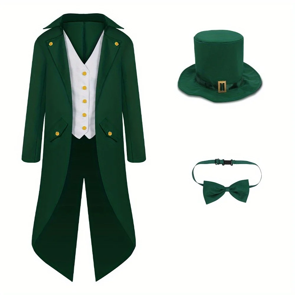 Irish St. Patrick's Day Steampunk-Frack-Set für Herren – formeller Leiteranzug, Festival-Bühnenoutfit