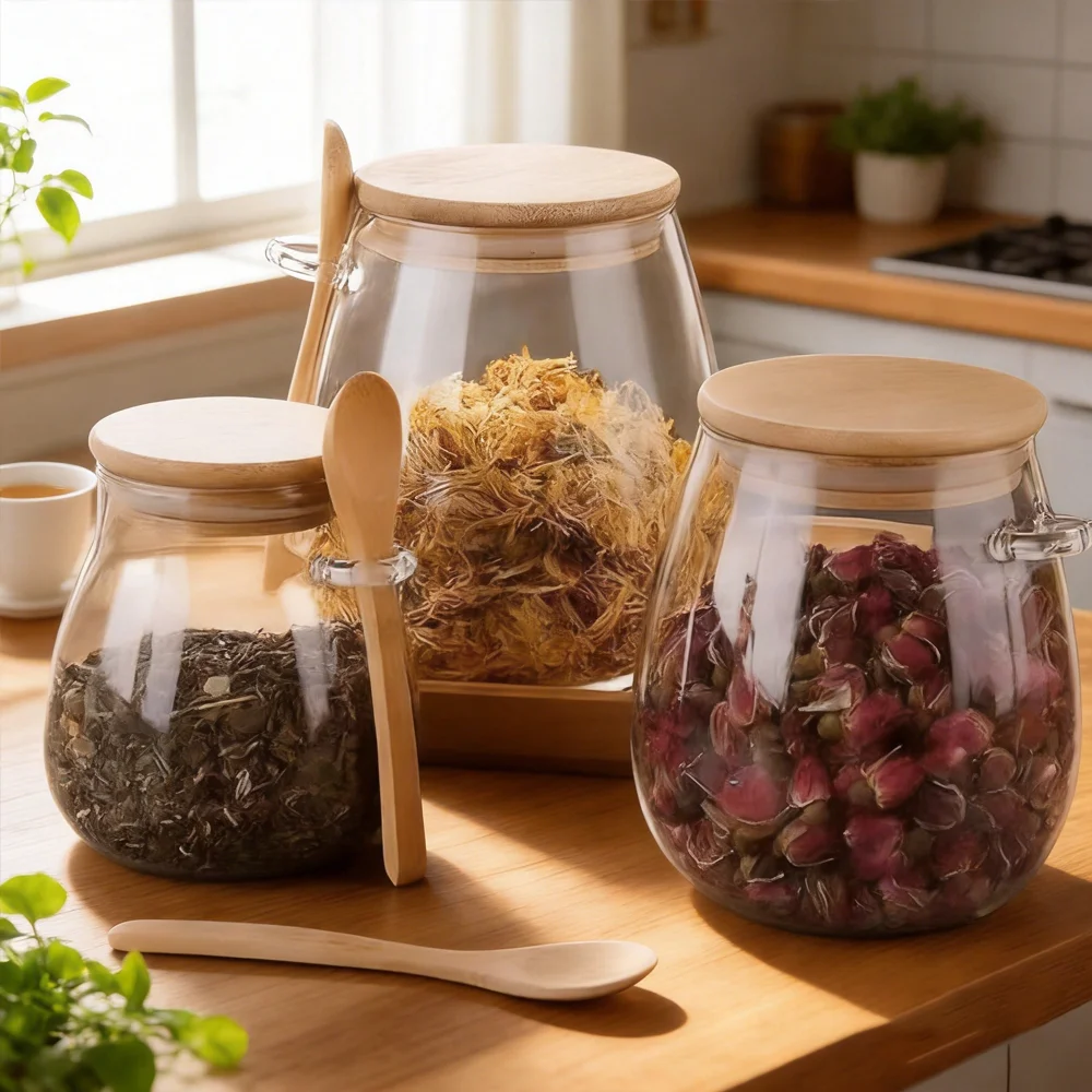 Coffee Tea Creamer - 気密蓋付きガラス製食品保存容器 密閉キャニスター キッチン収納容器 コーヒー、紅茶、砂糖用 キッチンオーガナイザーポット
