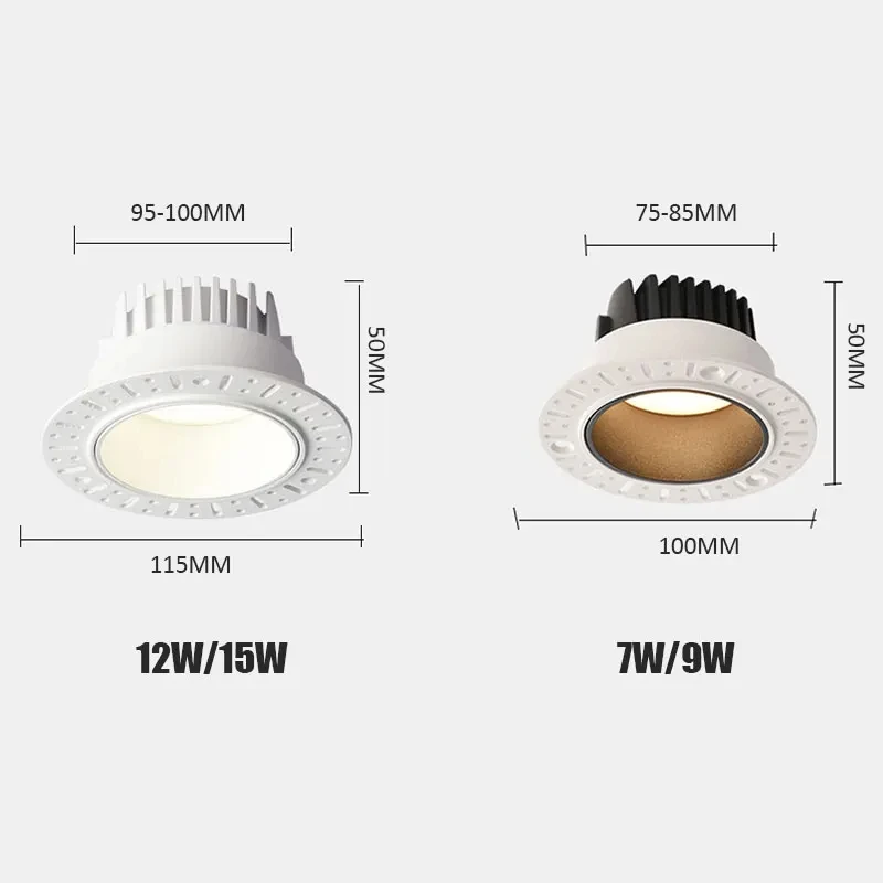 LED wpuszczany bez obramowania światło punktowe Downlight salon reflektor 7.5CM 9.5CM otwór Downlight minimalistyczny oświetlenie do sypialni