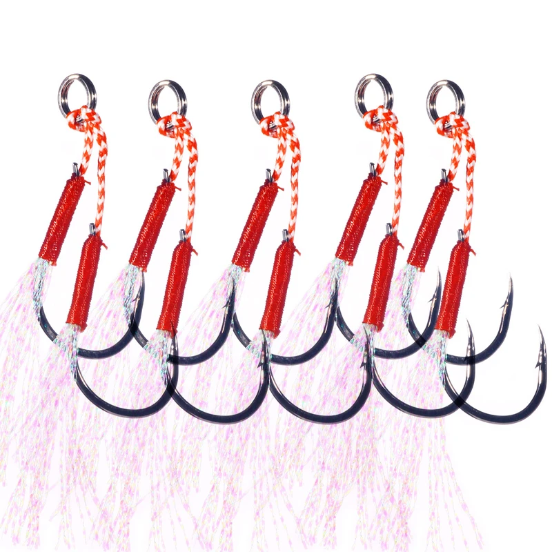 5pcs/bag Fishing Hooks for slow jig with Feathers Slow Double Jig Hook Fishing Jig Assis hooks Fishhooks