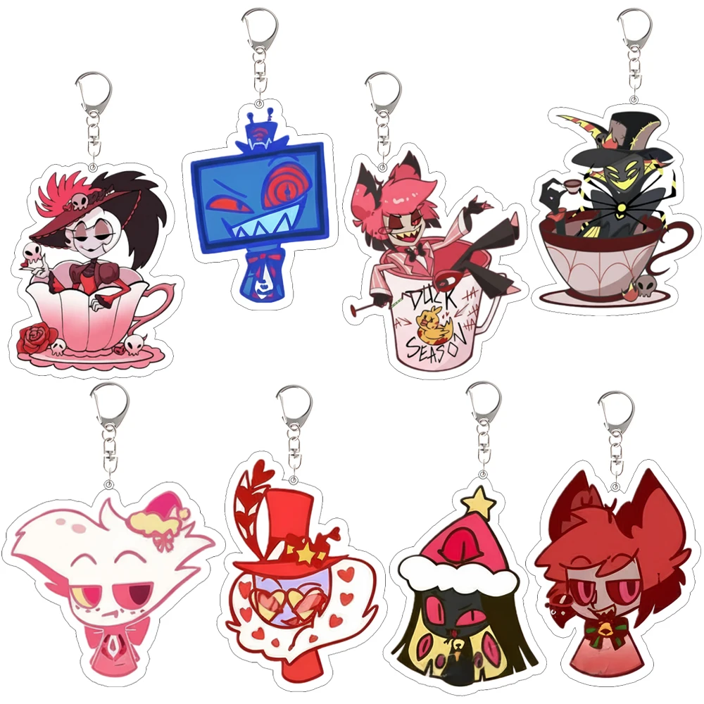 

Брелок в стиле аниме для отеля Hazbin Vox Valentino Люцифер Husk Alastor Angel Dust, акриловый брелок для ключей, подвеска на рюкзак, украшение