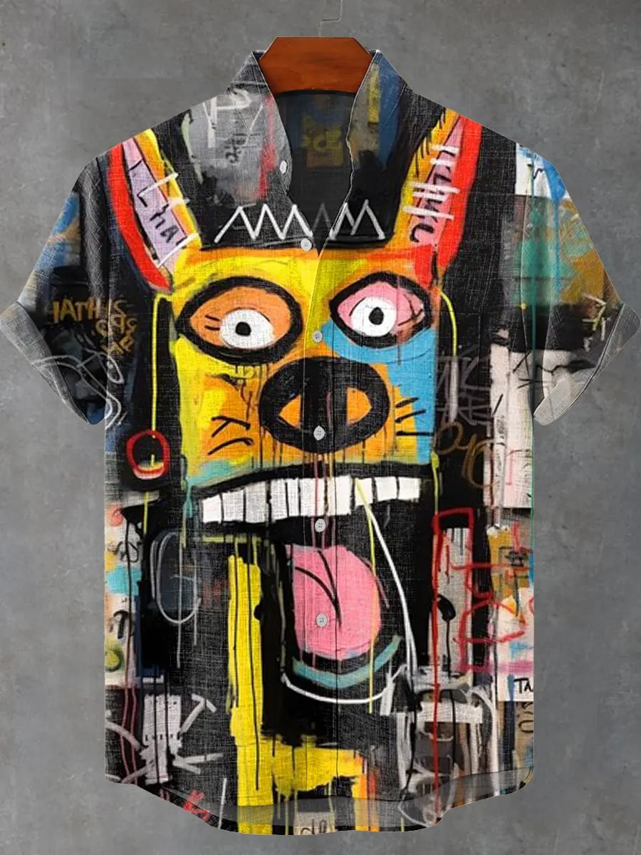 Koszula z krótkim rękawem na imprezę 2025, wzór zwierzęcy drogowy, koszula z krótkim rękawem zapinana na guziki, letnia moda, styl casual