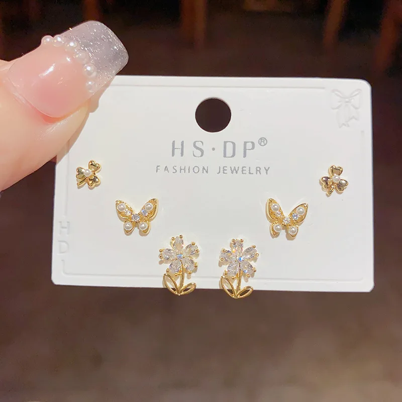 Superflash Zircon butterfly flower stud earrings set