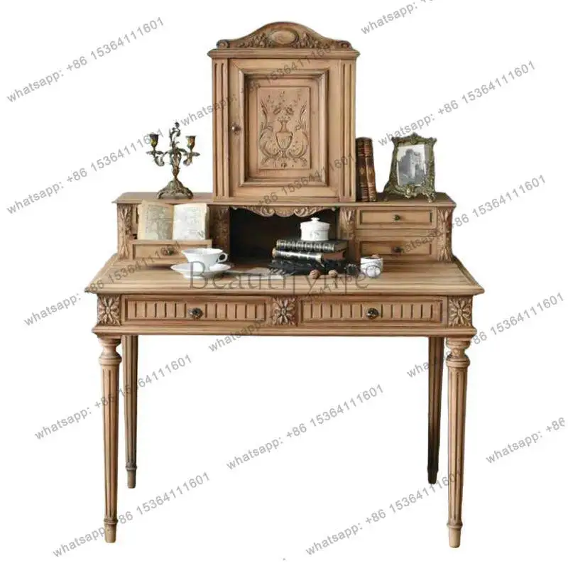

French retro solid wood dresser carved medieval furniture writing desk makeup table