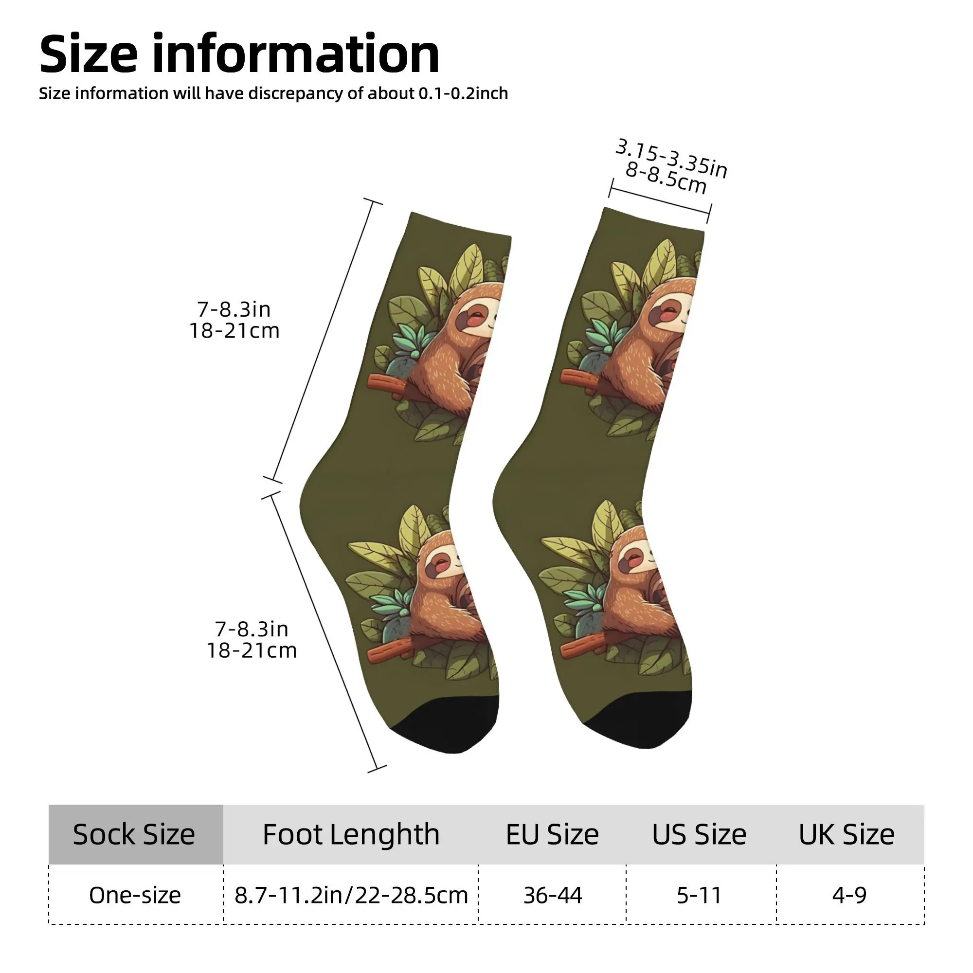 1pc Cute Sloths Printed Men's Socks  Novelty Hip Hop Harajuku Pattern Crew Sock Casual Gift
