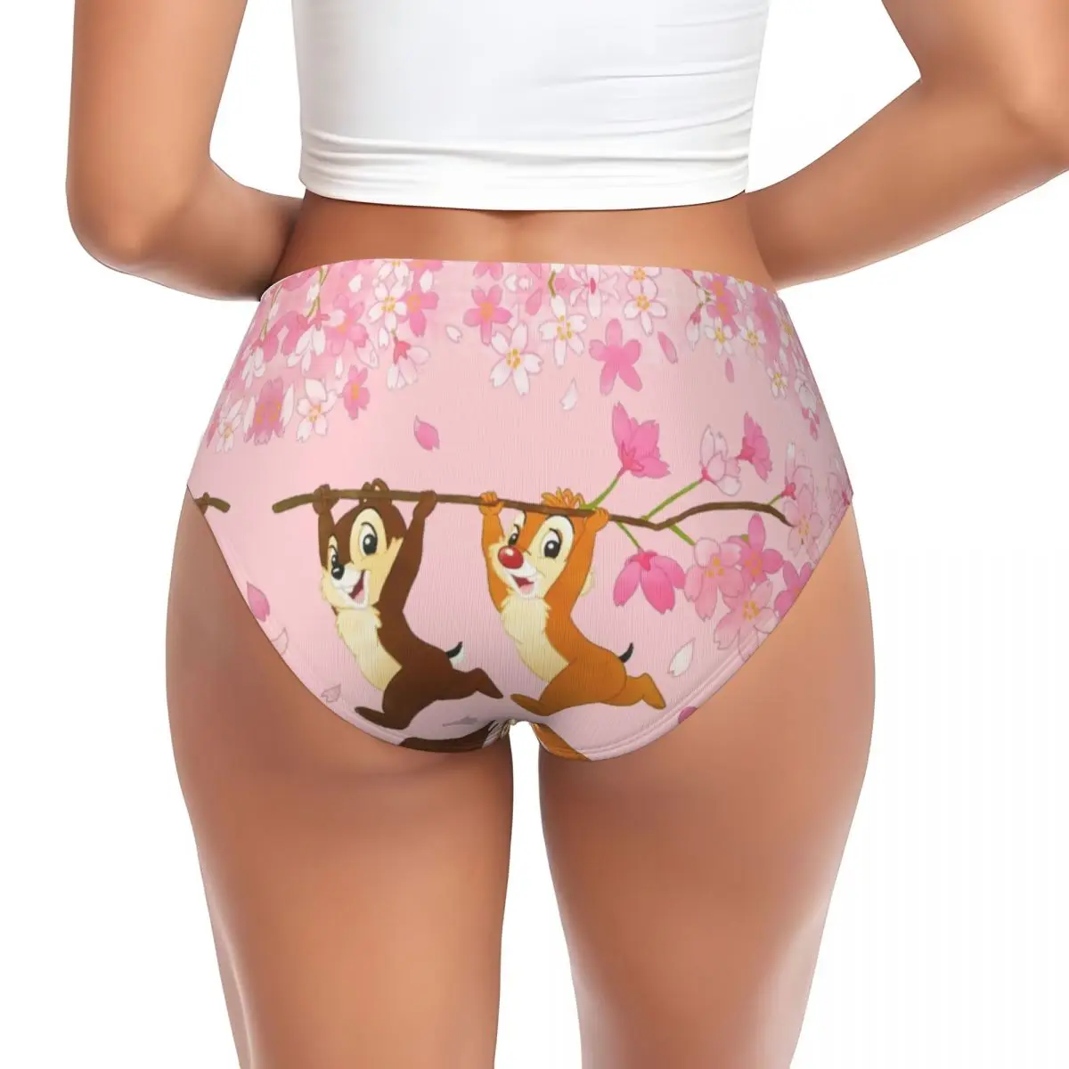 Custom Women's Chip N Dale With Flowery Backdrop Brief Panties Female Soft Underwear Underpants