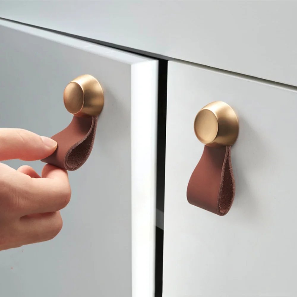 128mm Modern Simple Brown Black Leather Furniture Door Handle Drawer Cabinet Cupboard Wardrobe Safety Collision Avoidance Knob 5