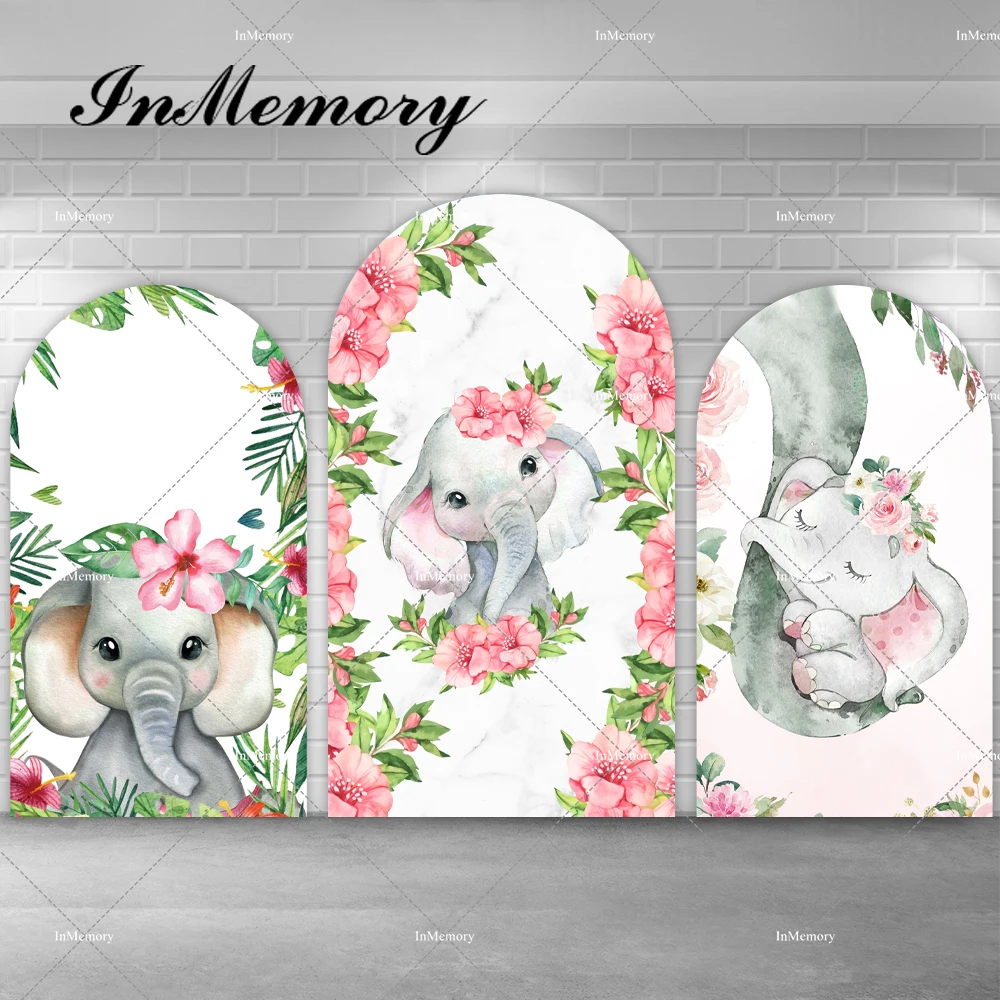 الطفل الفيل أوه الطفل قوس خلفية الوردي الزهور الفتيات استحمام الطفل 1st عيد ميلاد كيارا جدار ديكور حفلة مقوس خلفية