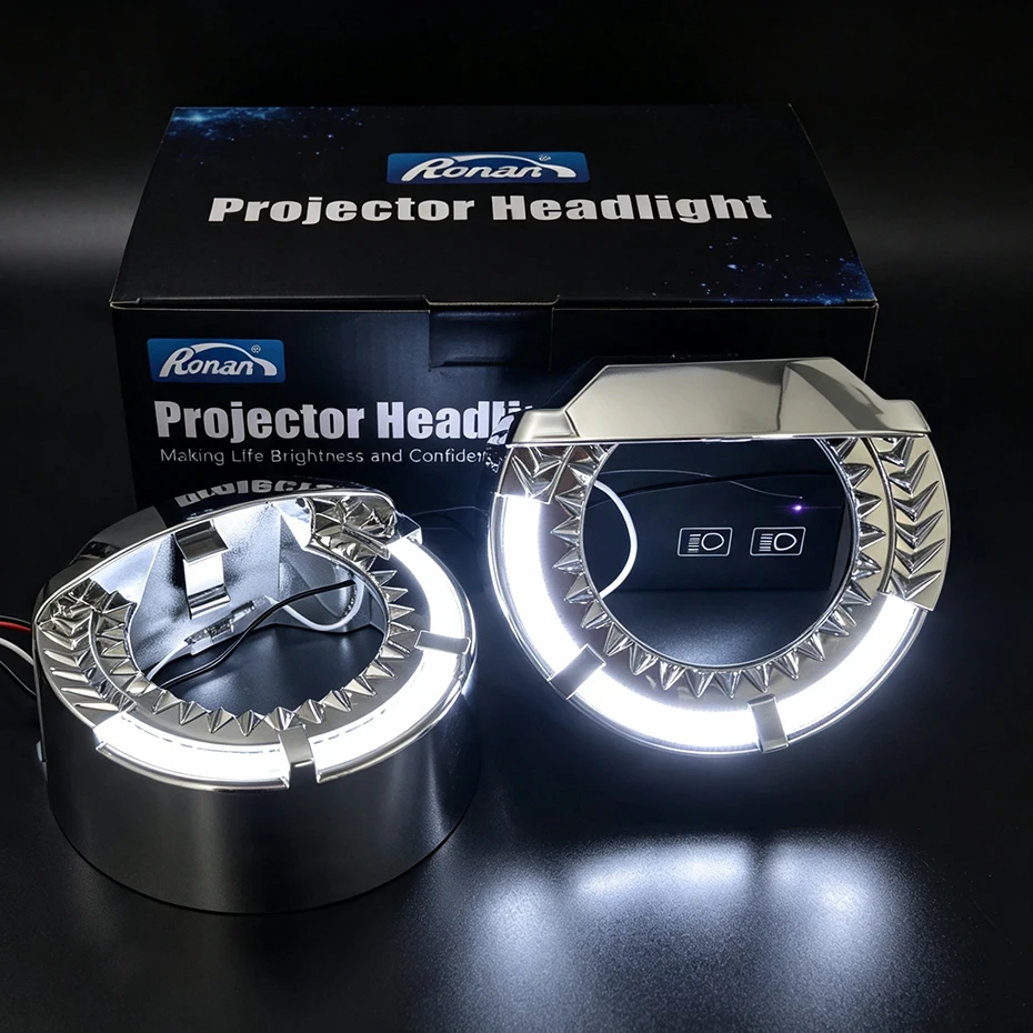 2pcs 3.0inch Polo Sport Shrouds069 with White LED Angel Eyes for Projector Lens Headlight cover Decoration RONAN