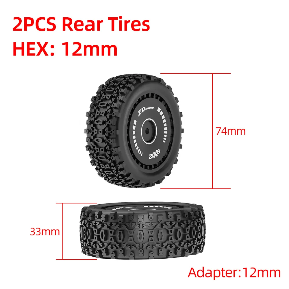 ZD Racing 2PCS RC รถยางยางยางสําหรับแข่งรถ Off-Road สําหรับ 12mm Hex RC รถและ 1/12 ZD Racing BX12