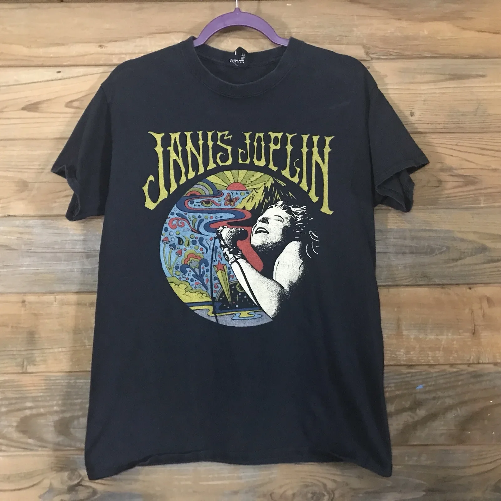 Janis Joplin Unisex Tshirt By DAY Size Small 100% Cotton Hippy 60's Flower