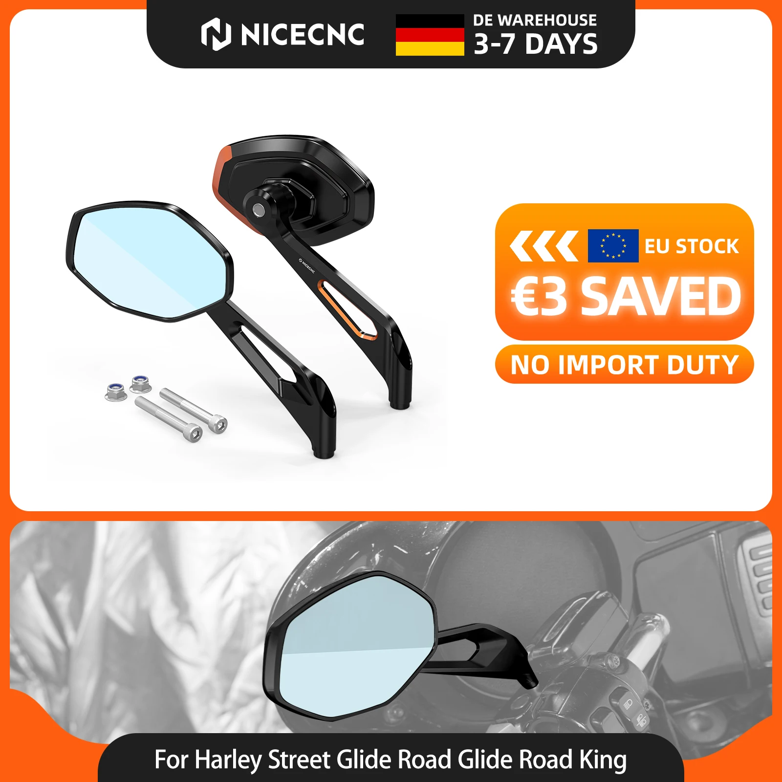 NICECNC per Harley Street Glide, Road Glide, Road King Special, specchietti retrovisori per Dyna, Softail, Sportster, Breakout, Electra Glide, Fat Bob, Fat Boy, Low Rider, Street Bob, Tri Glide, Ultra