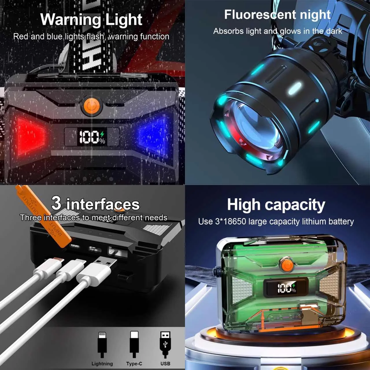 Induction Headlamp 35000000LM Strong Light LED Headlight 18650 USB Rechargeable Head Light Outdoor Fishing Lantern For Camping
