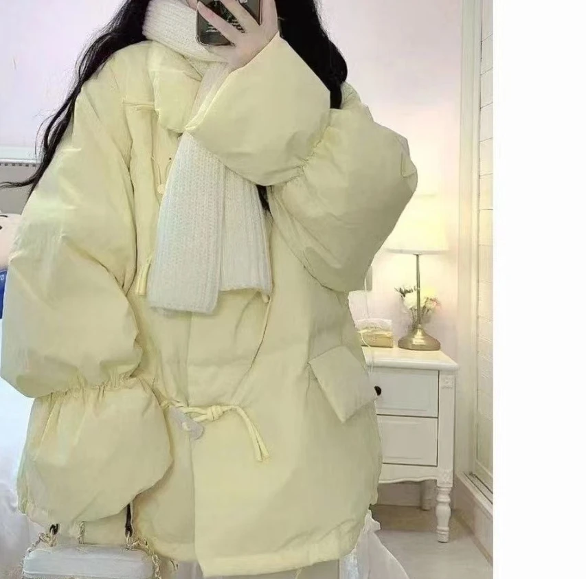 

Пряжка с рогом быка, новинка 2025 года, свободная зимняя хлопковая одежда, короткий стиль