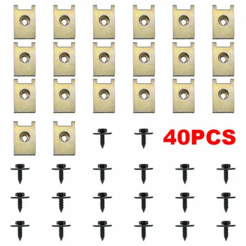 40Pcs Chassis Engine Guard Metal Nut/Screw Washers U-shape Clip For BMW E46 E92 E90 F10 Car Fender Bumper Cross Head Screws