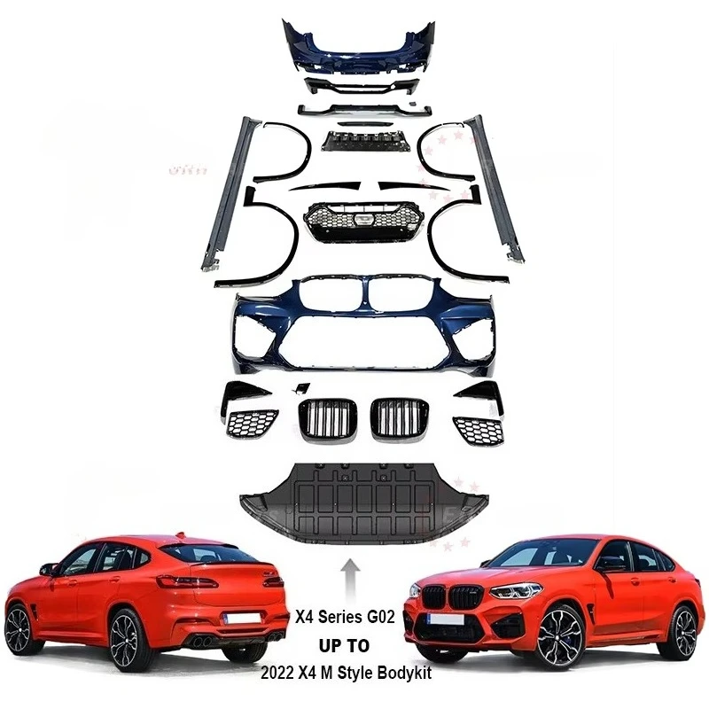 X4 G02 M Body Kit for X4 G02 Upgrade to X4 M Style Front Bumper Grille Over Fender Rear Diffuser with Tips Rear Wing 2018+