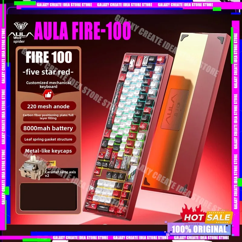 

AULA FIRE-100 Aluminium Alloy Gaming Keyboard Three Mode Mechanical Keyboard LED Screen Gasket RGB Custom E-sports Accessories