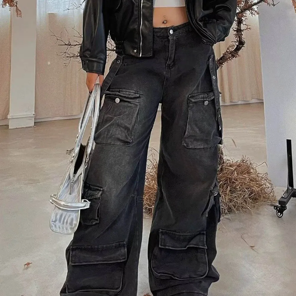 الخريف الرجال متعددة جيب مستقيم الجينز الأمريكية الرجعية موضة الاتجاه الشارع الهيب هوب فضفاض عادية المتخصصة الرجال قيعان 2025 #4