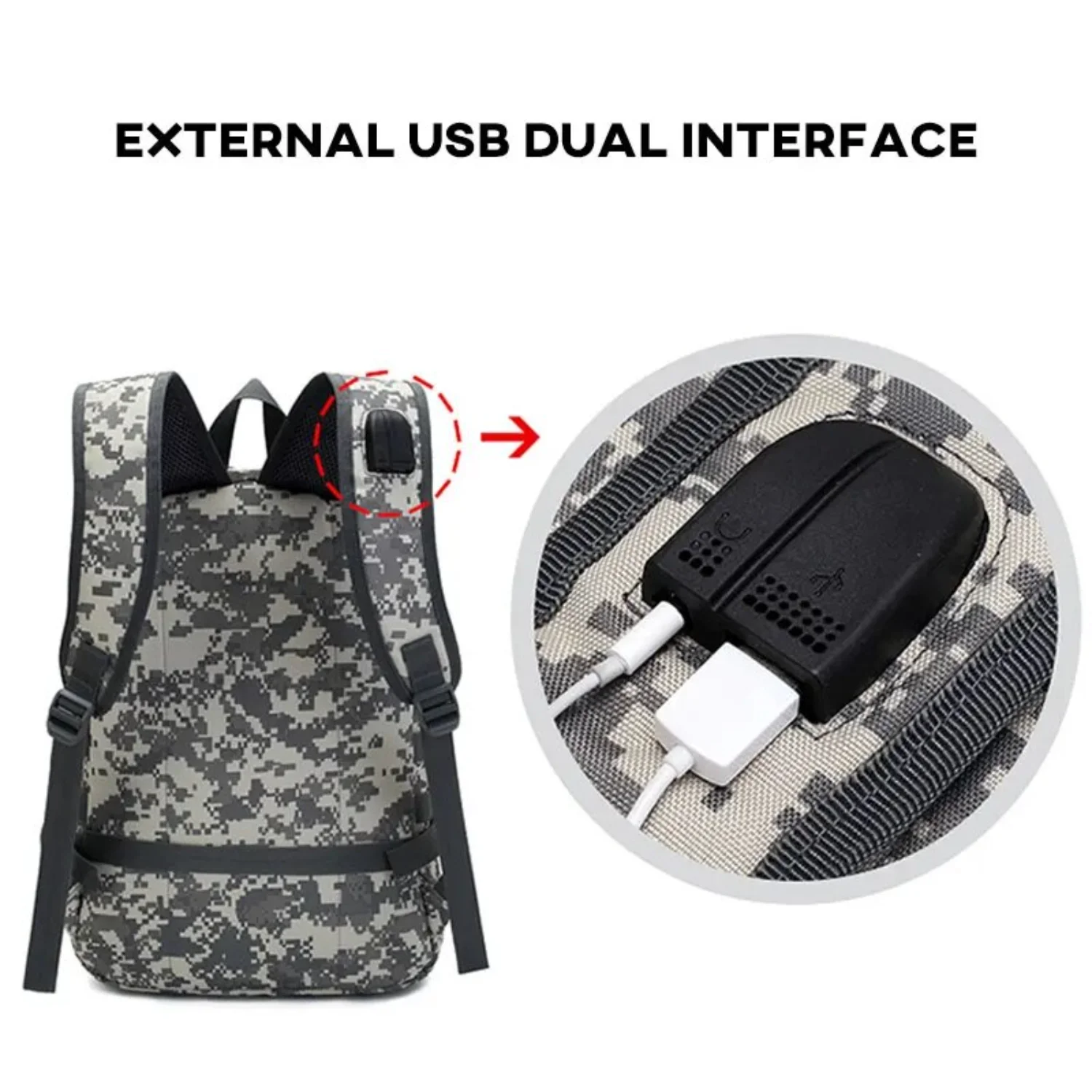 Bolsa de pesca al aire libre, mochila táctica de caza, mochila militar impermeable de 40L, mochila portátil con interfaz USB, mochila de camuflaje de 4 capas