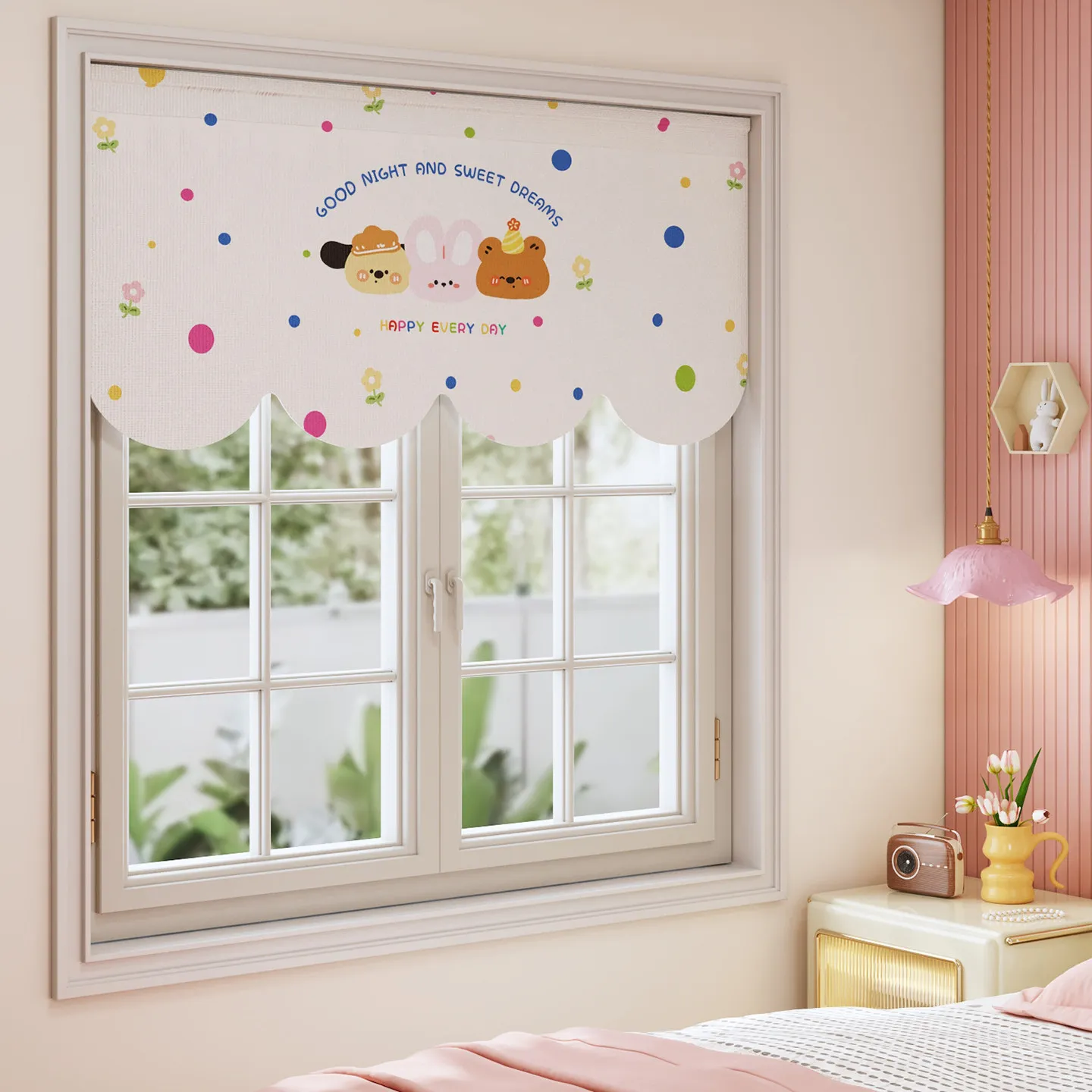 VIKAMA Cartoon Half Curtain No Drill Self Adhesive Window Valance for Bedroom Balcony Kitchen