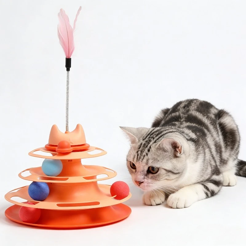 

4-Tier Cat Turntable Toy Interactive Kitten Fun Ball Track Self-Entertainment Puzzle Teaser Anti-Boredom Play Exercise Pet