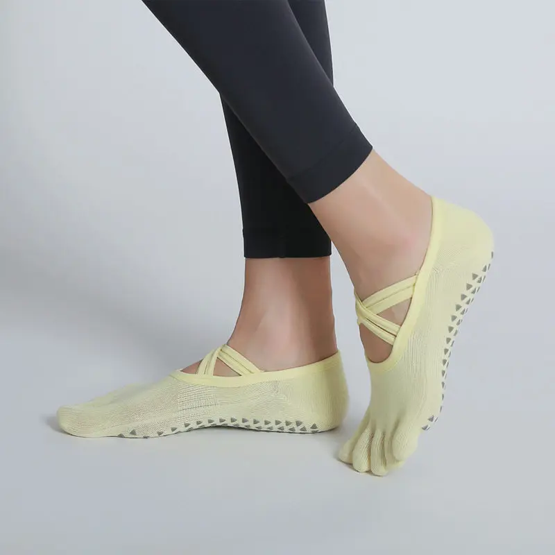 Damen Fünf-Finger-Yoga-Socken Professionelle Silikon-Antirutsch-Ballett-Pilates-Socken Atmungsaktive Bandage-Yoga-Sportsocken für Frauen – Detail 10
