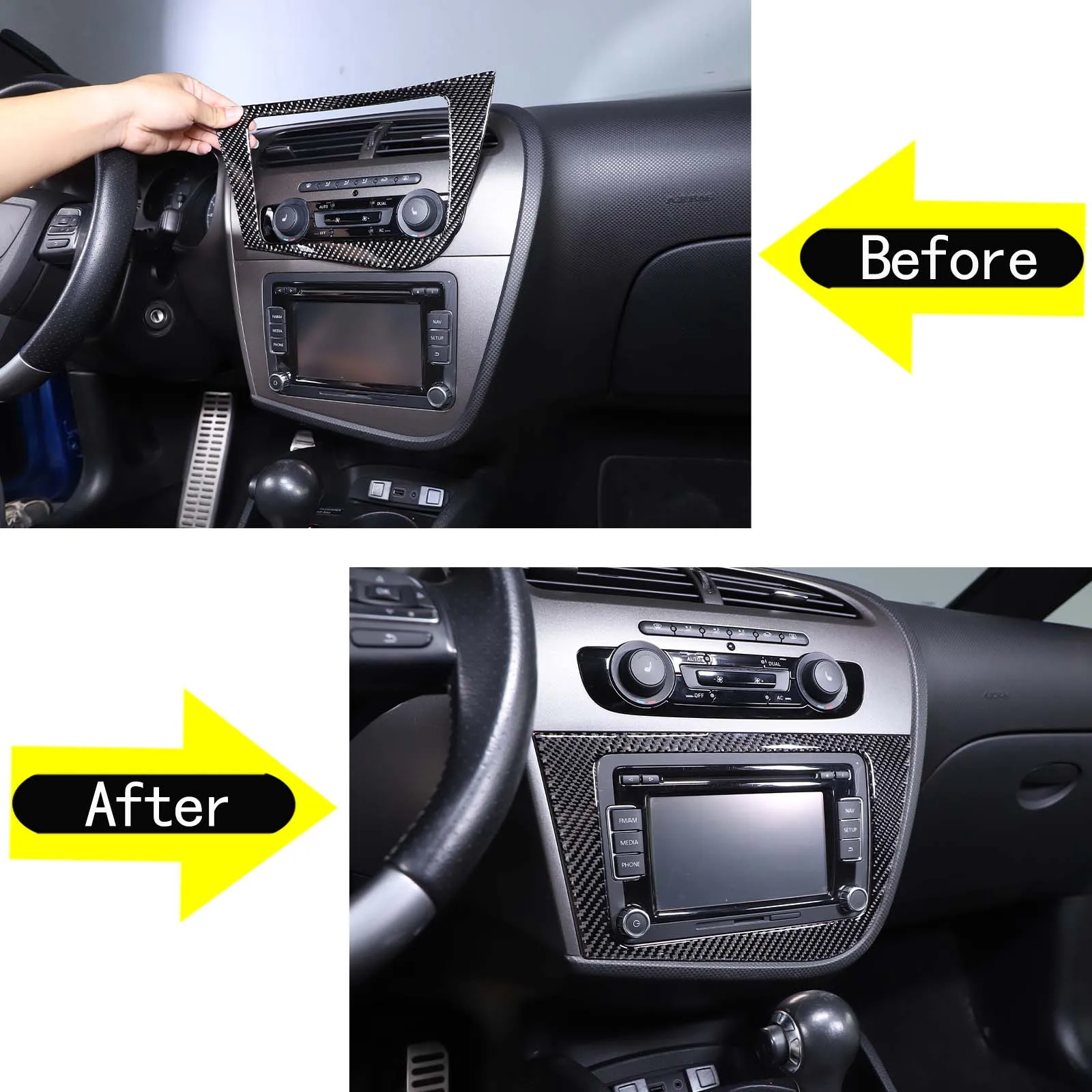 For SEAT Leon León Mk2 1P 2008-2012 Soft Carbon Fiber Car Center Control Display Frame Cover Sticker Car Interior Accessories