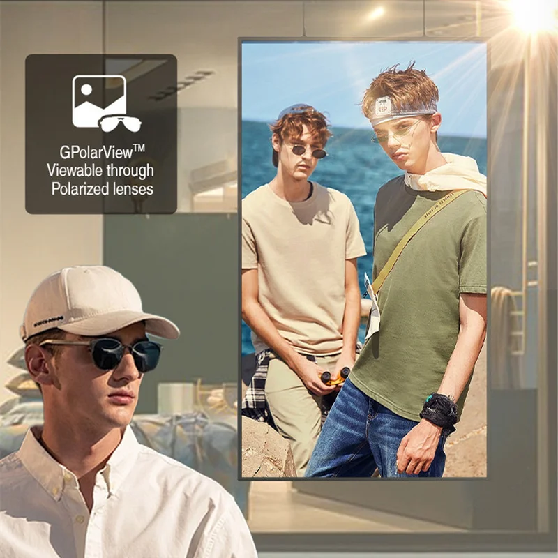 A+ 49 Inch Wall Mounted Hanging High Brightness Cms Wifi Lcd Window Facing Digital Signage Smart Display For Cafe Bar Hotel Mall