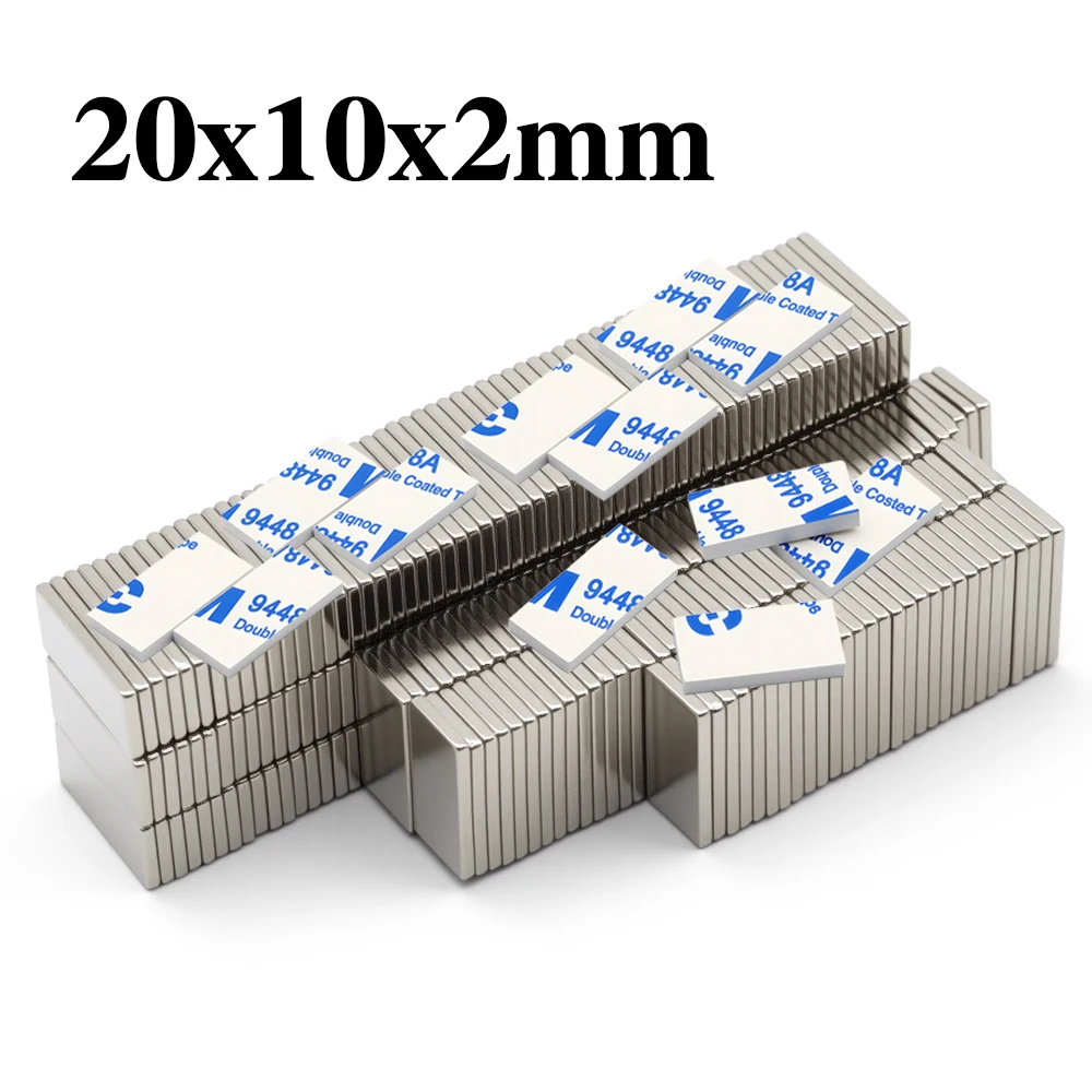 20x10x2mm N35 Super Strong Neodymium Magnet Block With Double-sided Adhesive NdfeB Powerful Permanent imans Refrigerator Magnets