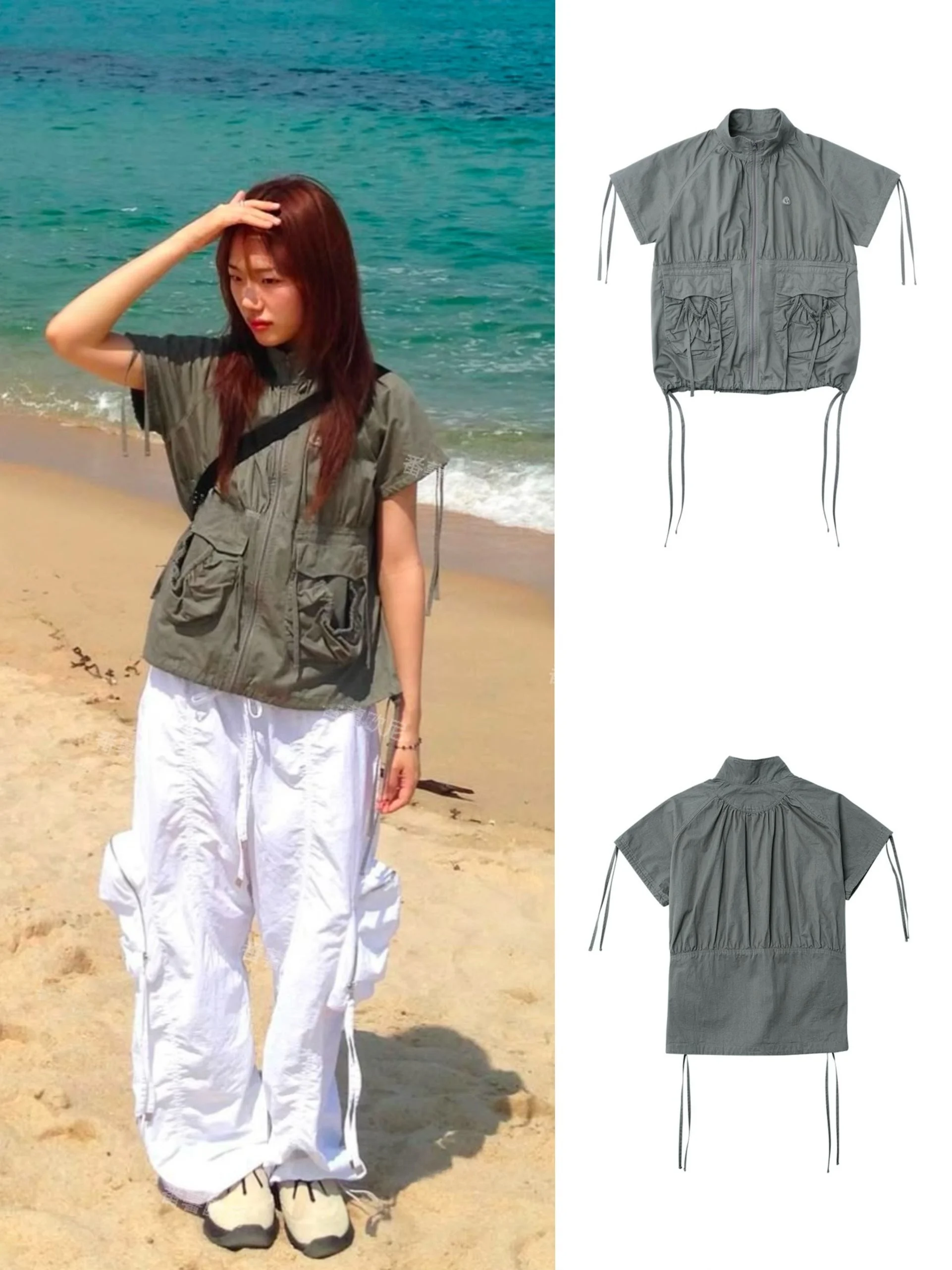 스트리트 슬레 워크웨어 여성용 여름 아우터웨어 코튼 소재 컬러 지퍼 클로...