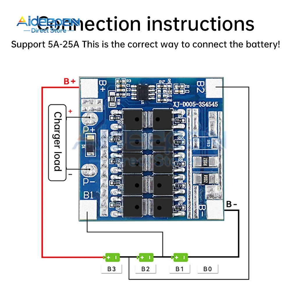 3S 12V 25A نفس المنفذ بطارية ليثيوم ثلاثية Bms 10MOS حماية ثلاثية (الشحن الزائد/التفريغ الزائد/التيار الزائد) للأدوات الكهربائية