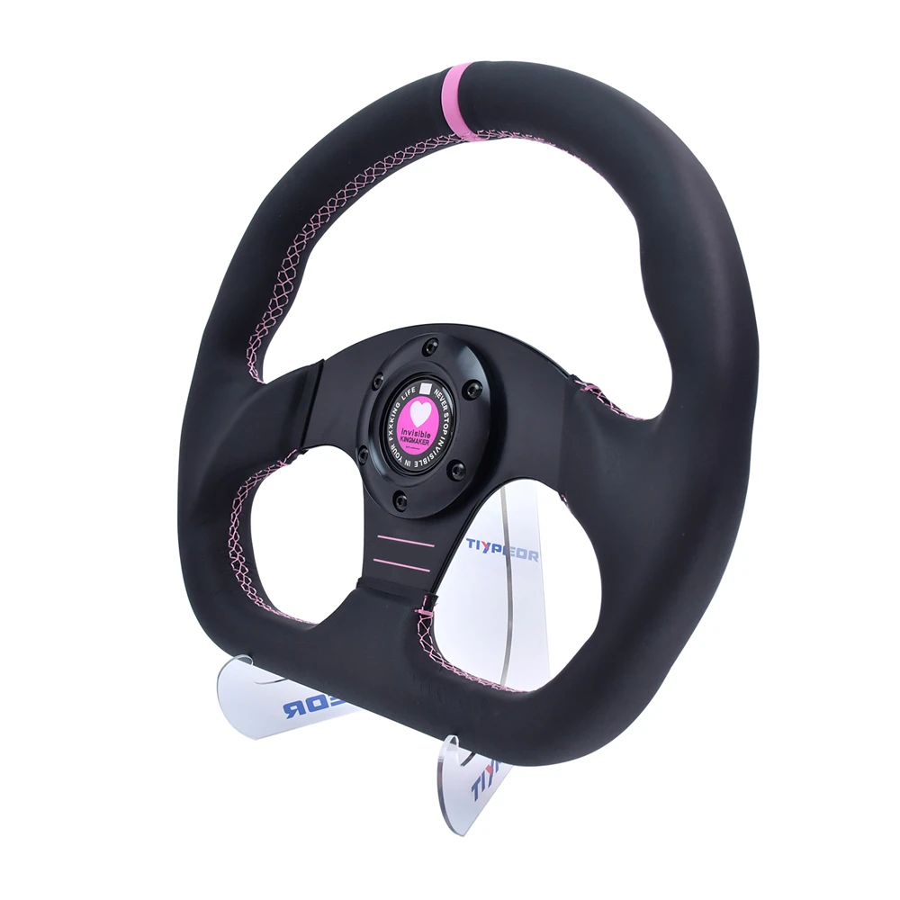 O Brand 12.5inch 320mm Pink Contrast StitchingSteering Wheel Microfiber Leather Racing Steering Wheel for Game