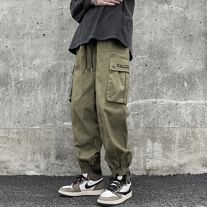 

Мужские повседневные брюки в японском ретро-стиле с множеством карманов, с манжетами, в стиле рабочей одежды, свободного кроя, уличный стиль, большие размеры, удобные, длинные