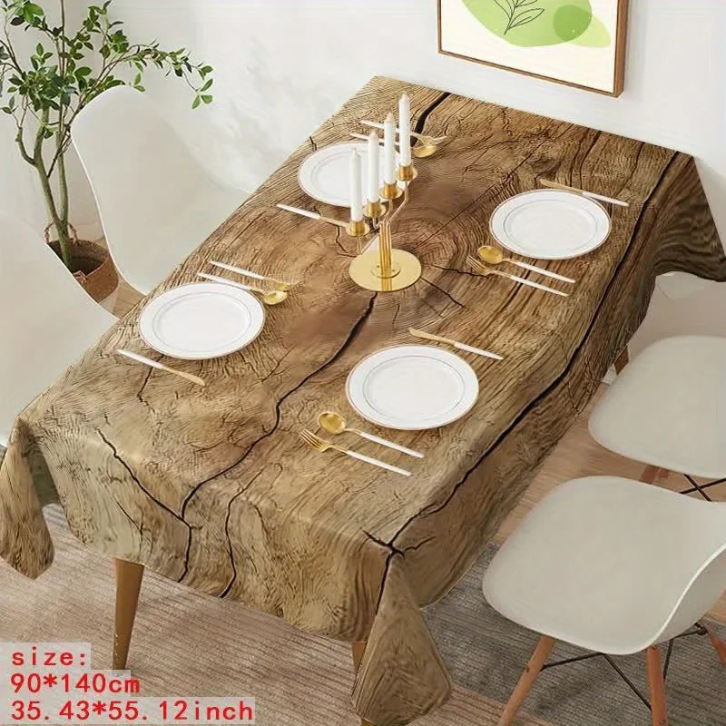 1pc Natural Wood Grain Close-up Tablecloth, Machine Washable and Easy to Clean, Suitable for Picnics.PMJ