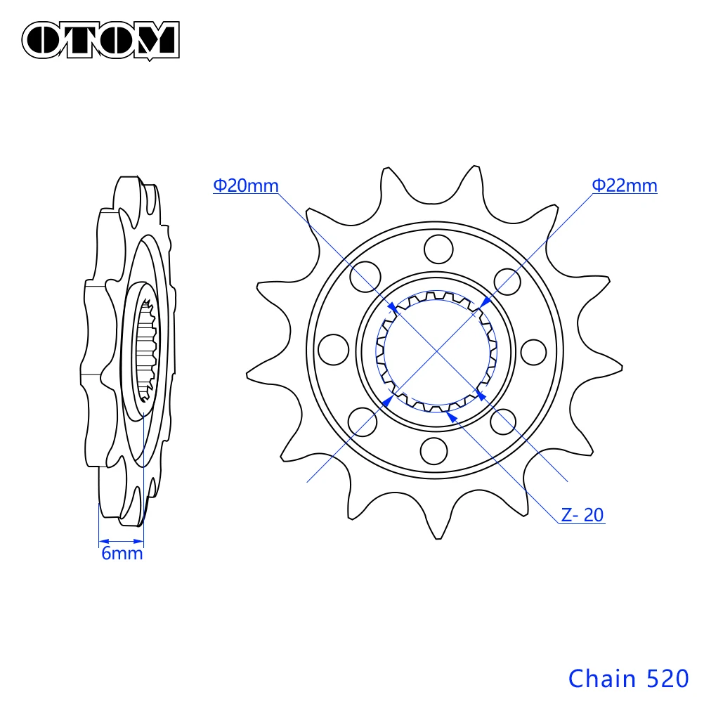 OTOM 520 Chain Motorcycle Front Sprocket Exclusive Forged Front Chain Sprocket 9383B-13218-00 For YAMAHA WR250F YZ250FX YZ125X