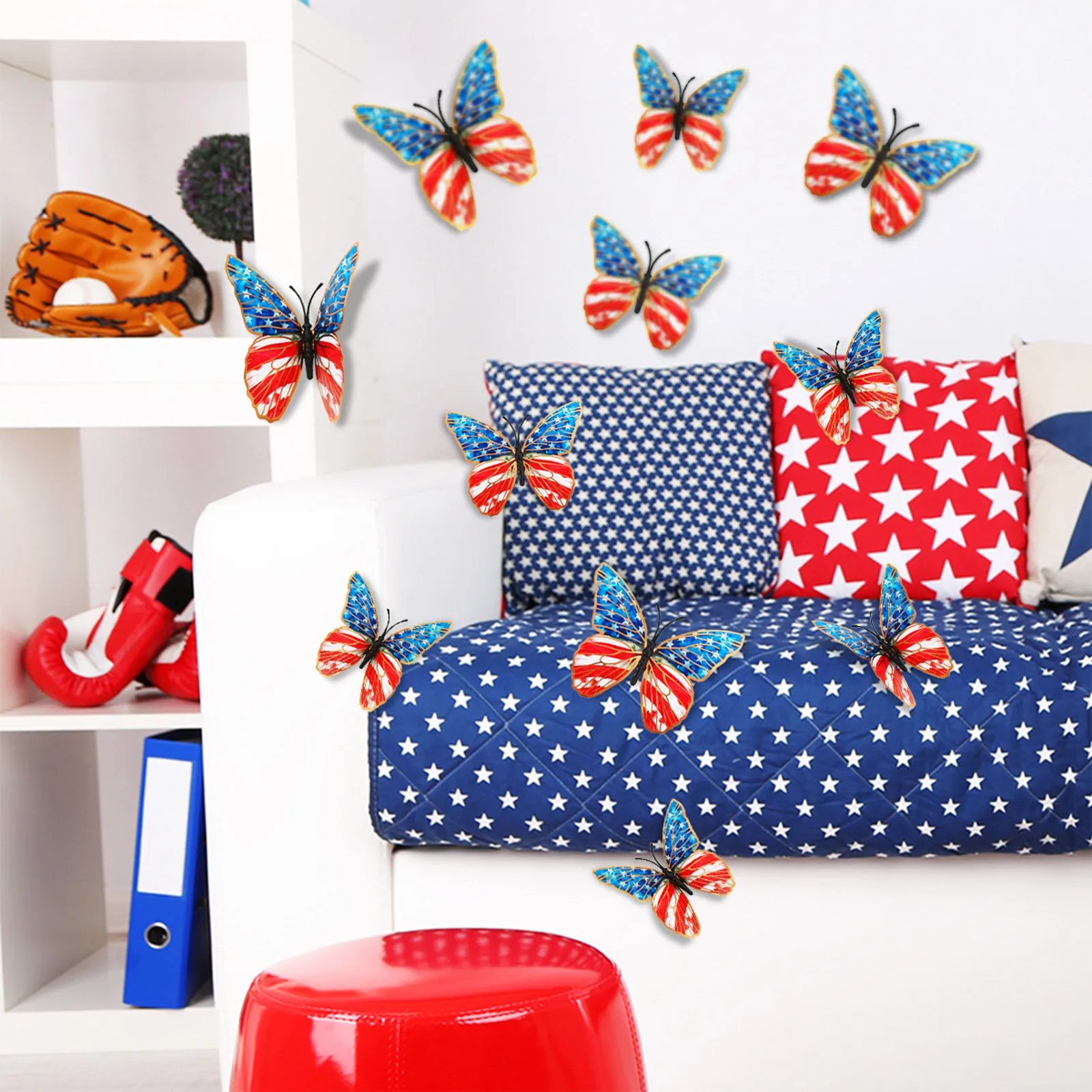3d Butterfly Wall Stickers American Flag Pattern Decals Independence Day Decor Baby Room Nursery Home Party Decorative Stickers view 3