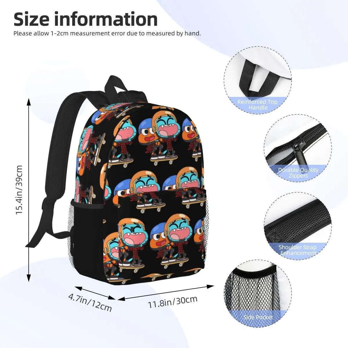 Gumball Darwin Skate Backpack Student Boys Girls BookBag Men Women School Bag Laptop Shoulder Bags