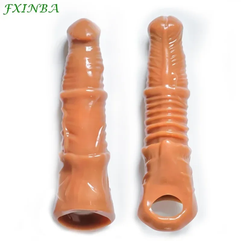 FXINBA جديد 24 سنتيمتر كبير القضيب كم موسع كبير لينة الكبار الجنس لعب للرجال الديك كم ديك المكبر الذكور قابلة لإعادة الاستخدام الواقي الذكري تأخير #5